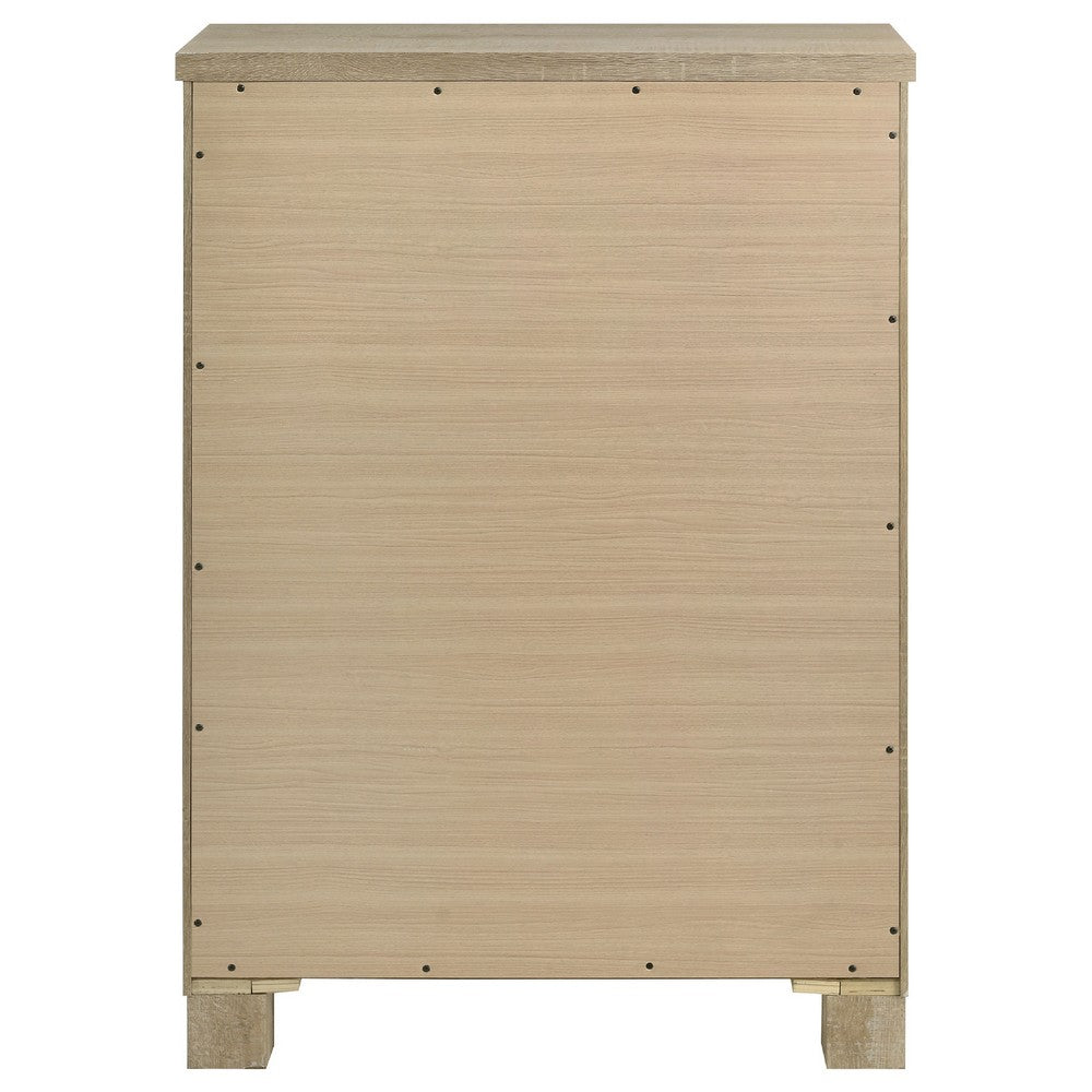 Tyna Tall Dresser Chest with 5 Drawers | Bronze Metal | Weathered Oak Beige
