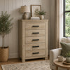 Tyna Tall Dresser Chest with 5 Drawers | Bronze Metal | Weathered Oak Beige