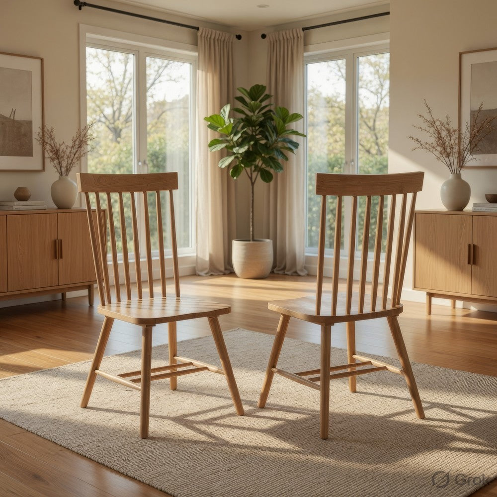 Andy Dining Side Chair Set of 2 | Windsor Spindle Back | Light Ash Brown