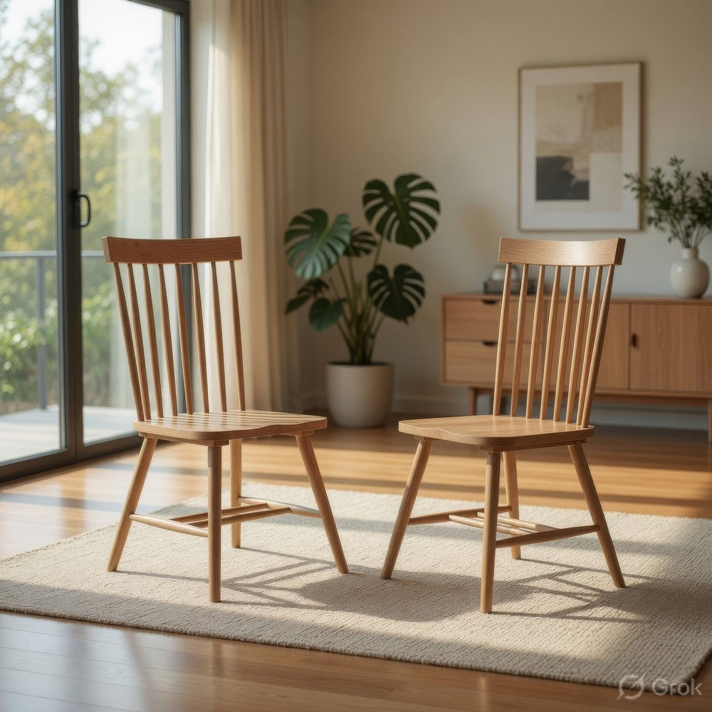 Andy Dining Side Chair Set of 2 | Windsor Spindle Back | Light Ash Brown