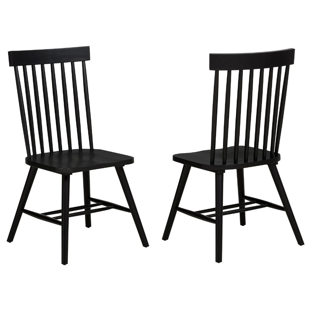 Andy Dining Side Chair Set of 2 | Windsor Back | Scooped Seat | Black Wood