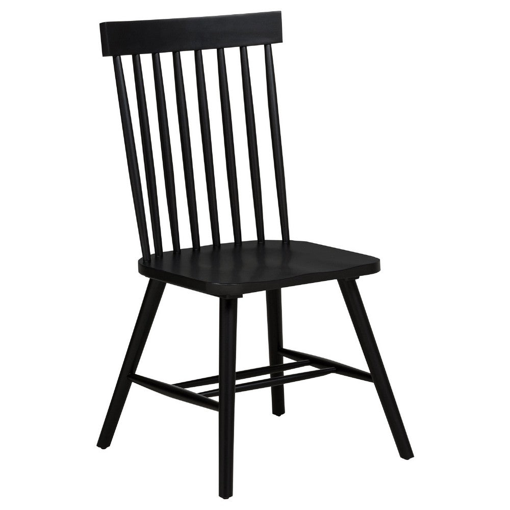 Andy Dining Side Chair Set of 2 | Windsor Back | Scooped Seat | Black Wood