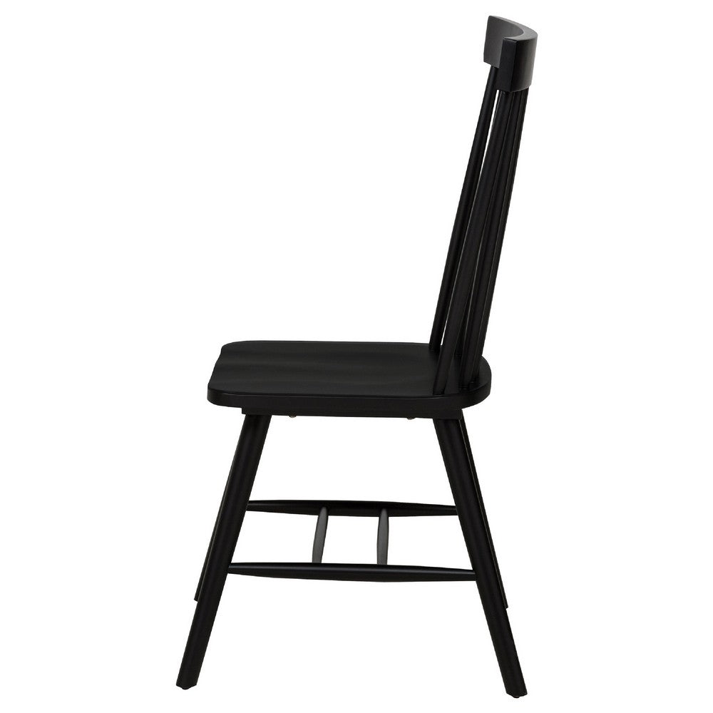 Andy Dining Side Chair Set of 2 | Windsor Back | Scooped Seat | Black Wood