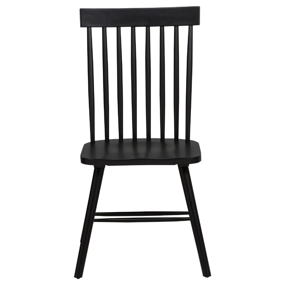 Andy Dining Side Chair Set of 2 | Windsor Back | Scooped Seat | Black Wood