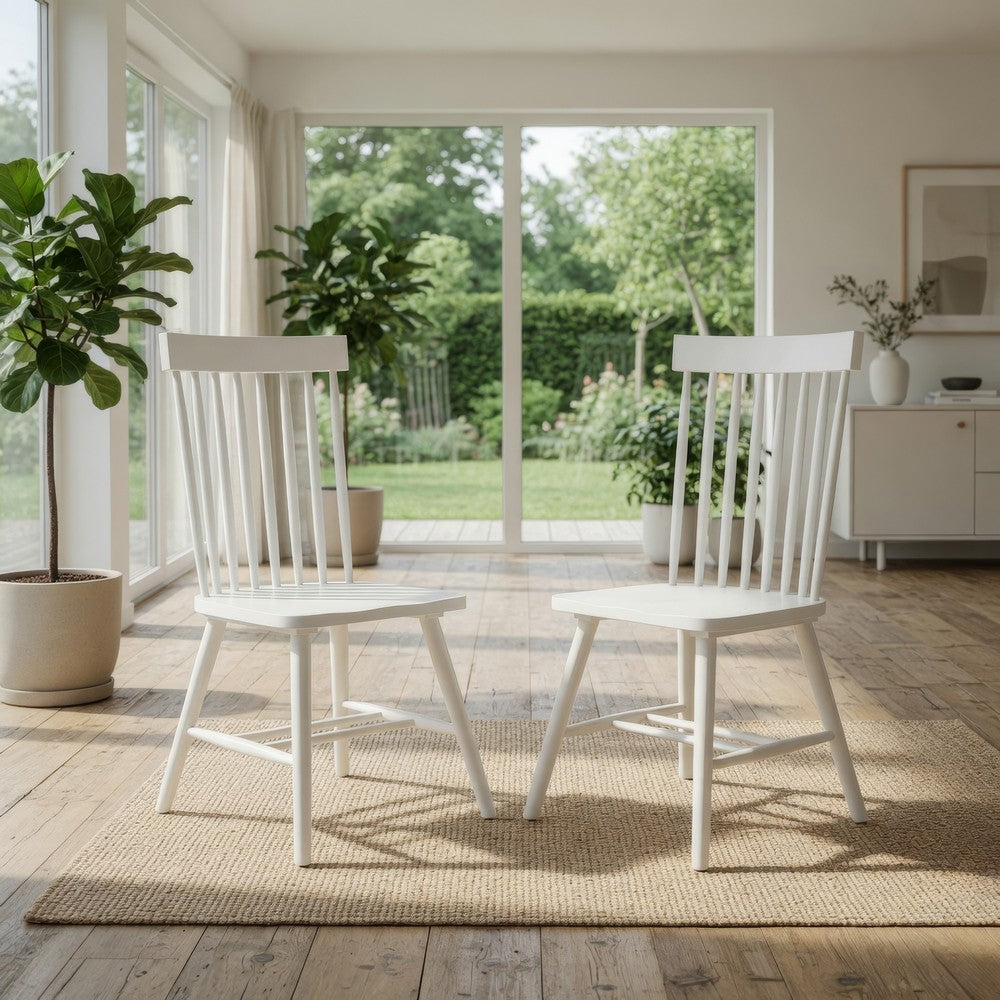 Andy Dining Side Chair Set of 2 | Windsor Back | Scooped Seat | White Wood