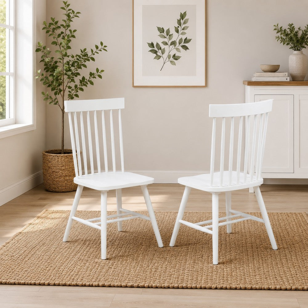 Andy Dining Side Chair Set of 2 | Windsor Back | Scooped Seat | White Wood