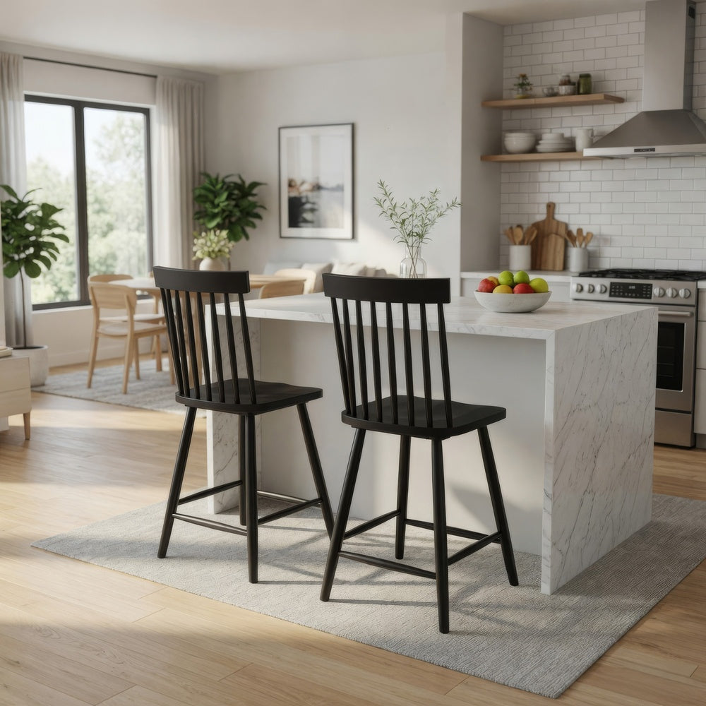 Andy Counter Height Chair Set of 2 | Windsor Spindle Back | Black Wood