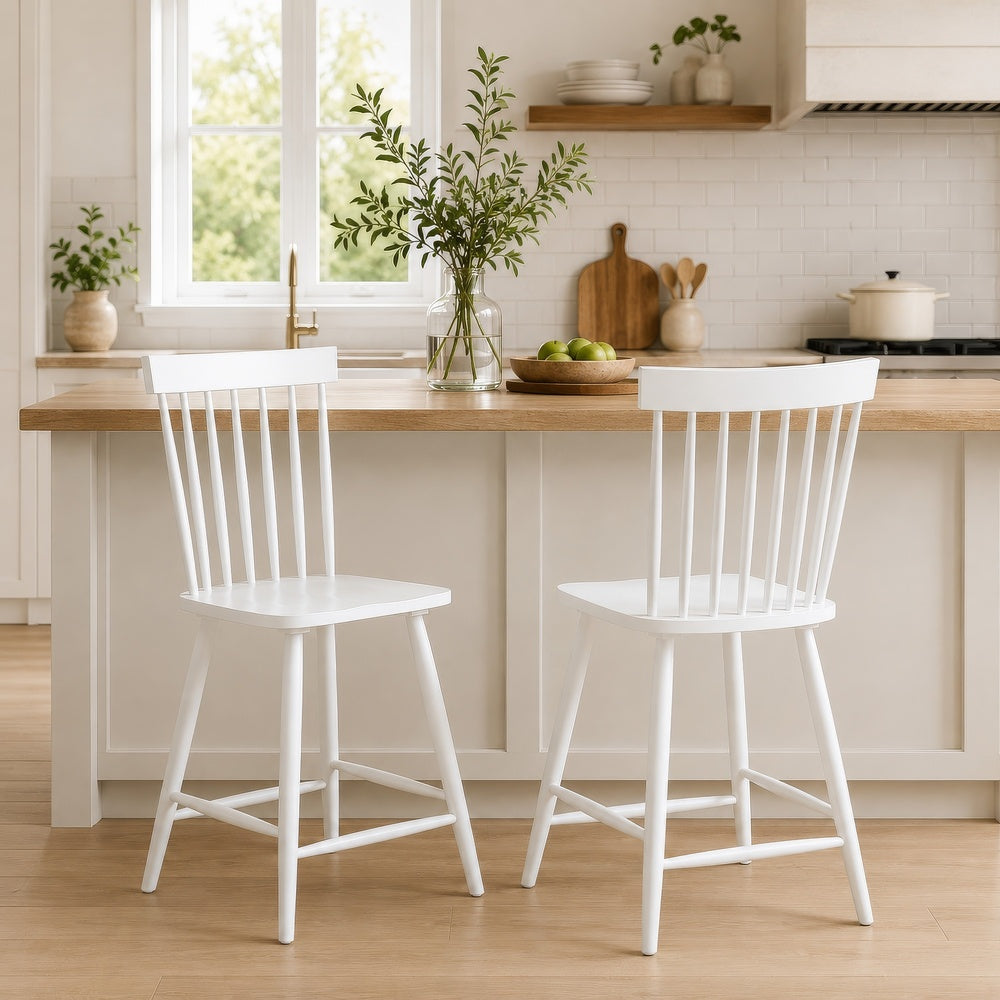 Andy Counter Height Chair Set of 2 | Windsor Spindle Back | White Wood