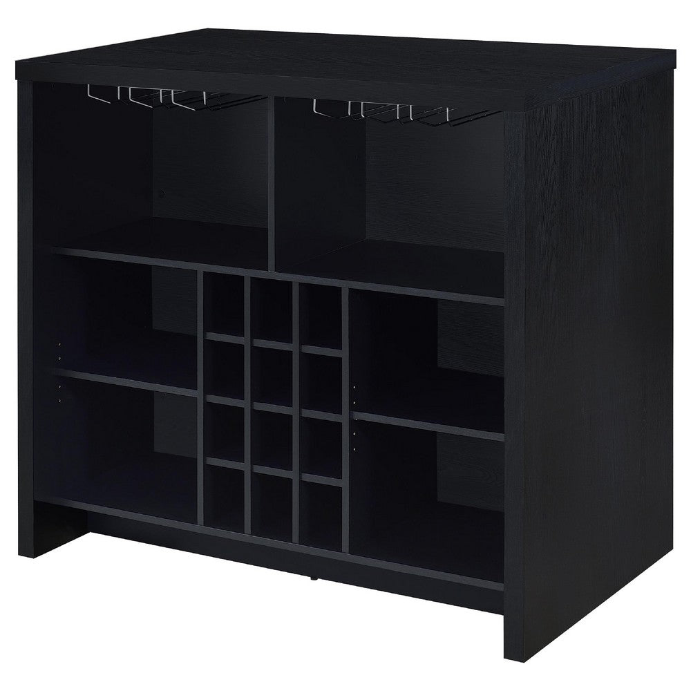 Anga Home Bar | 6 Shelves | 12 Wine Bottle Holders | Stemware | Black 47"