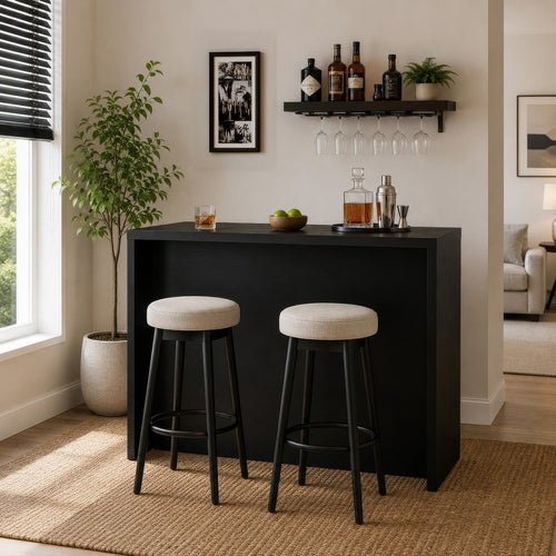Anga Home Bar | 6 Shelves | 12 Wine Bottle Holders | Stemware | Black 47"