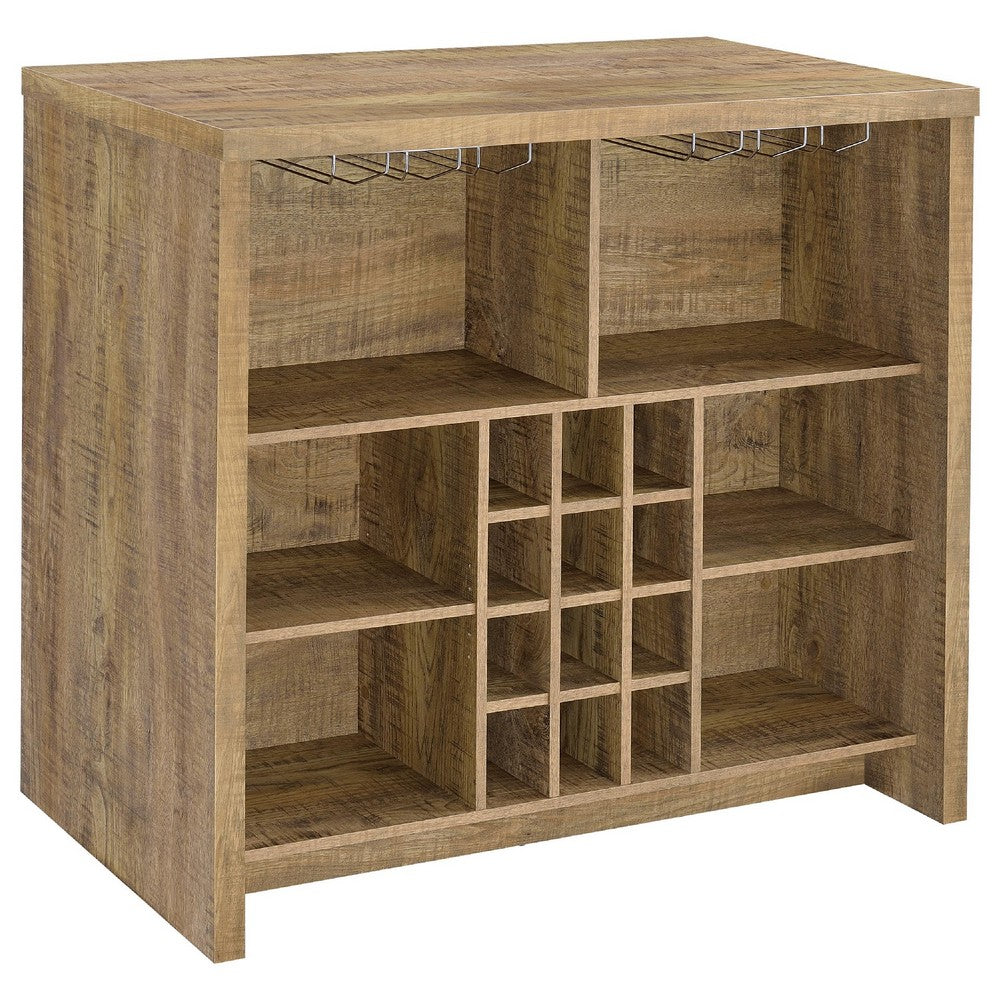 Anga Home Bar | 6 Shelves | 12 Bottle Holders | Stemware | Brown 47"