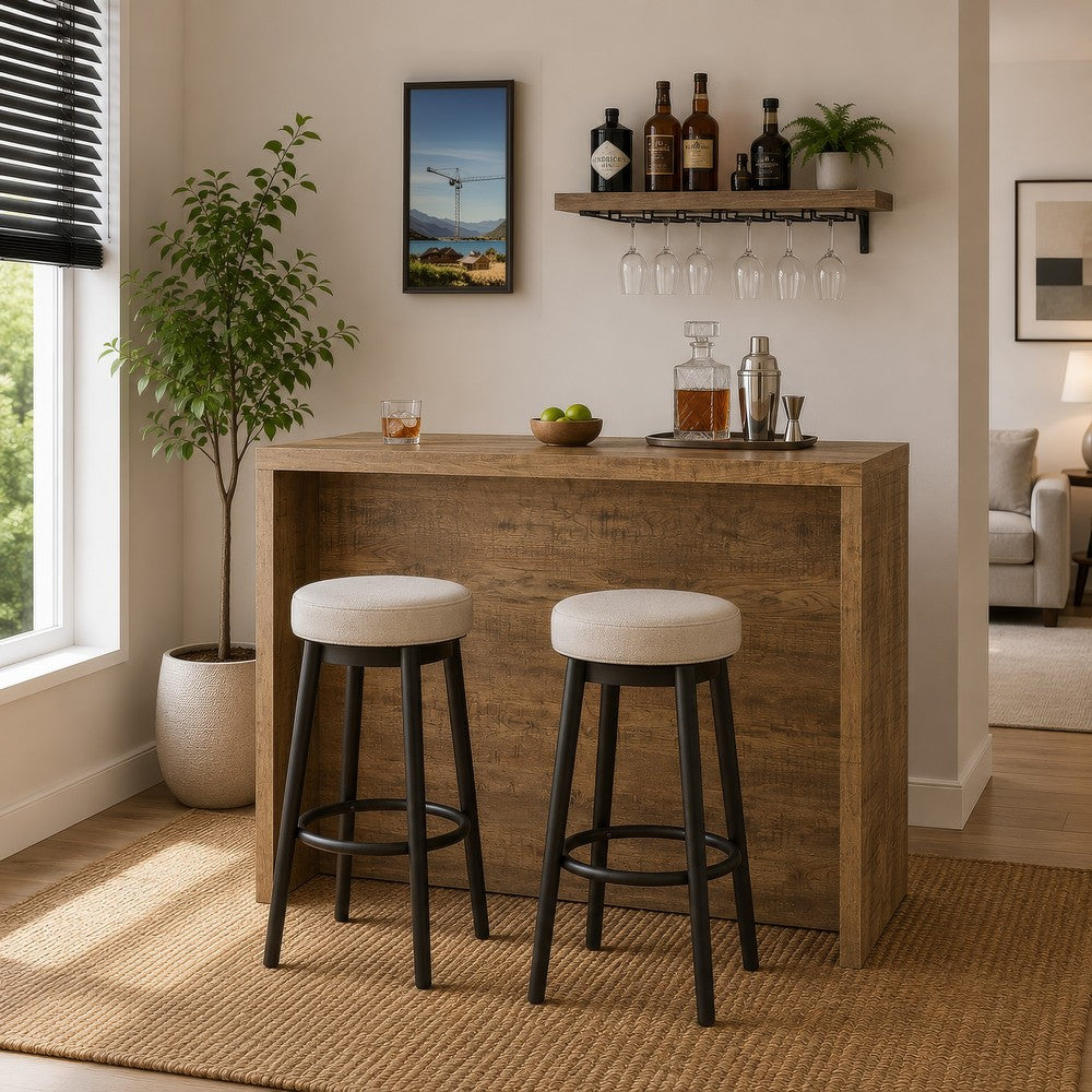 Anga Home Bar | 6 Shelves | 12 Bottle Holders | Stemware | Brown 47"