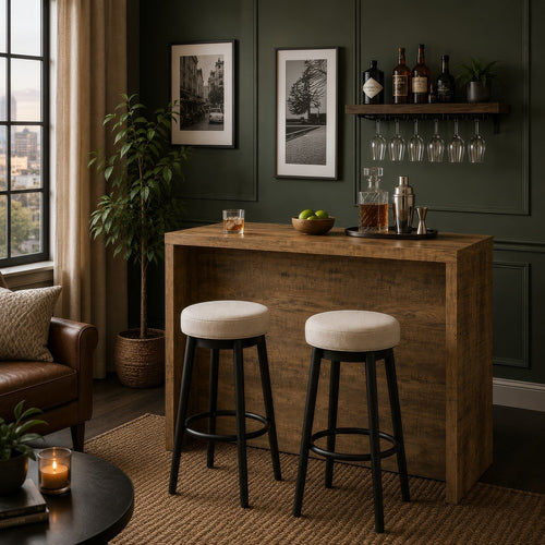 Anga Home Bar | 6 Shelves | 12 Bottle Holders | Stemware | Brown 47"