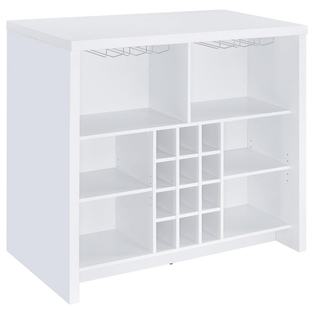 Anga Home Bar | 6 Shelves | 12 Bottle Holders | Stemware | White 47"