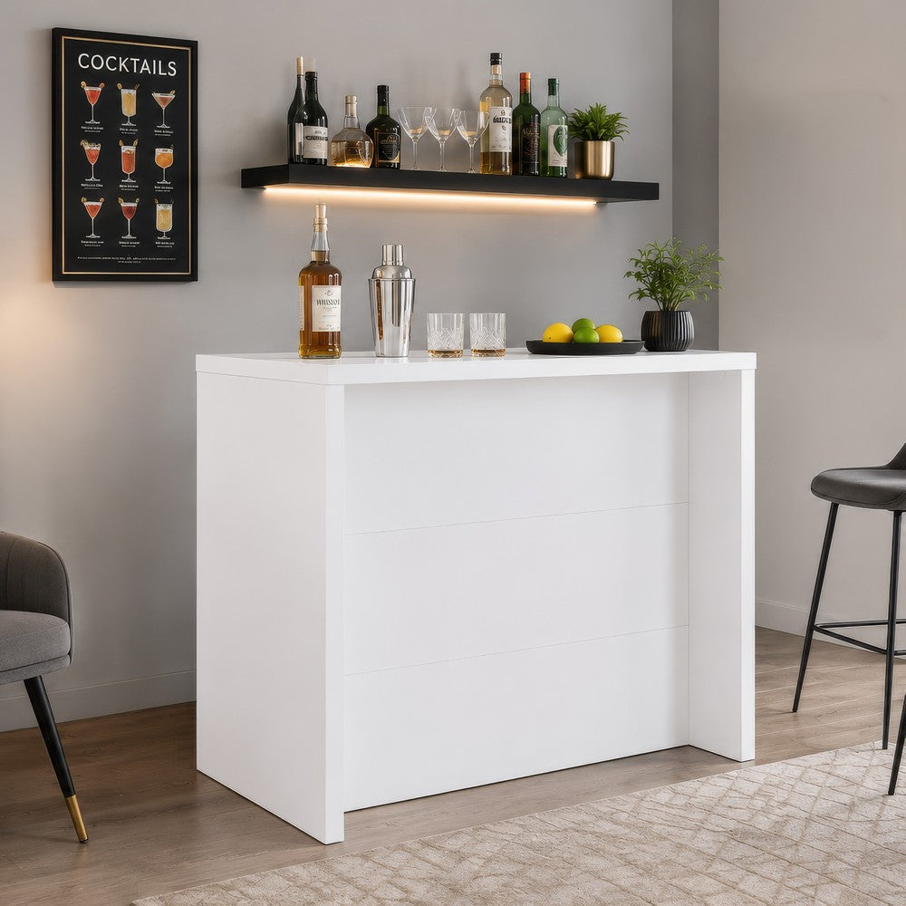 Anga Home Bar | 6 Shelves | 12 Bottle Holders | Stemware | White 47"