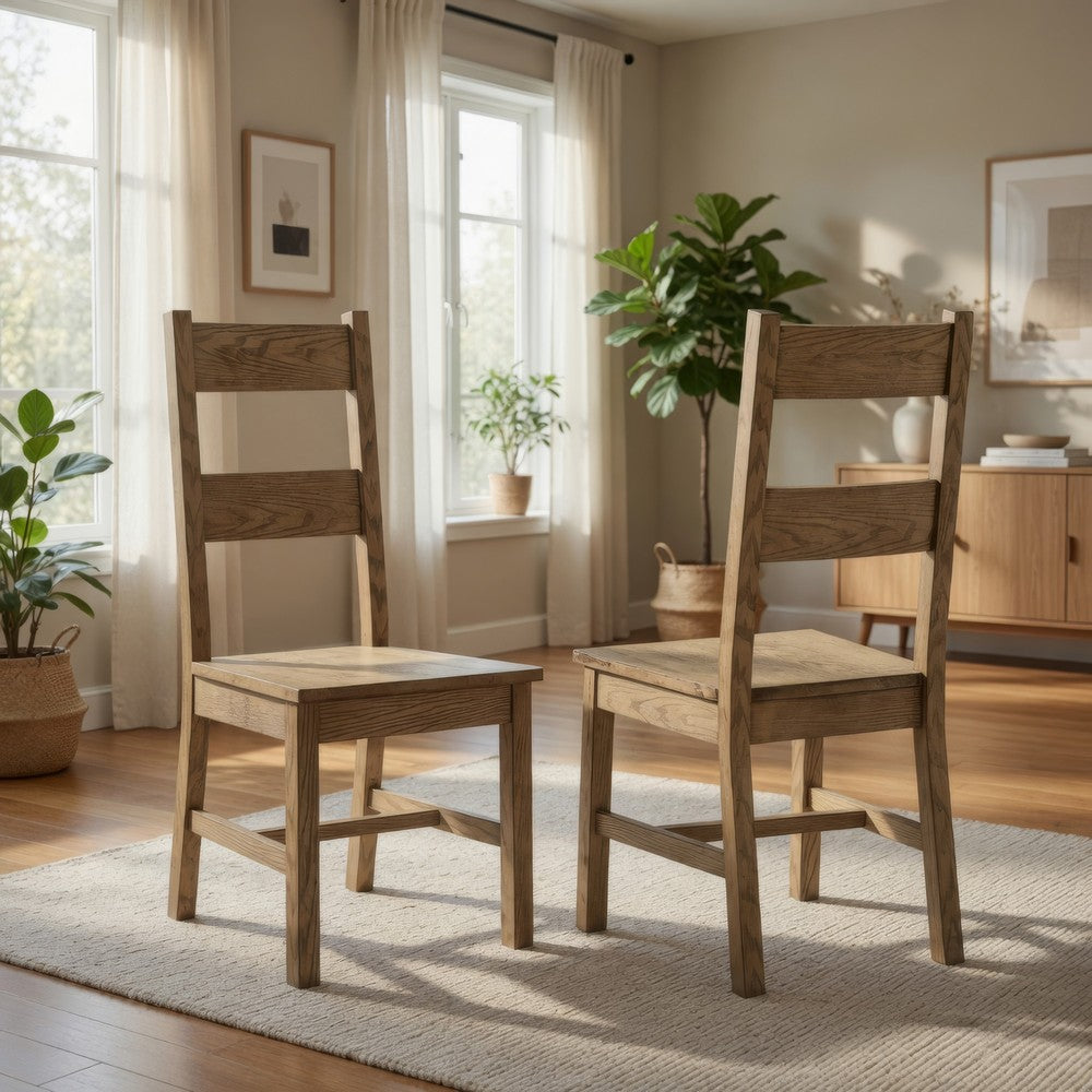 Dova Dining Side Chair Set of 2 | Ladder Back | Vineyard Oak Brown Wood