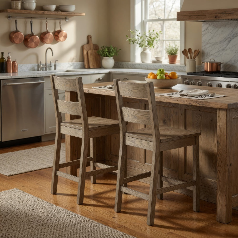Dova Counter Height Chair Set of 2 | Ladder Back | Vineyard Oak Brown