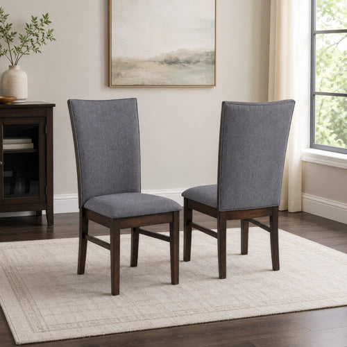 Sher Side Dining Chair Set of 2 | Foam Fill Gray Fabric Seat | Brown Wood