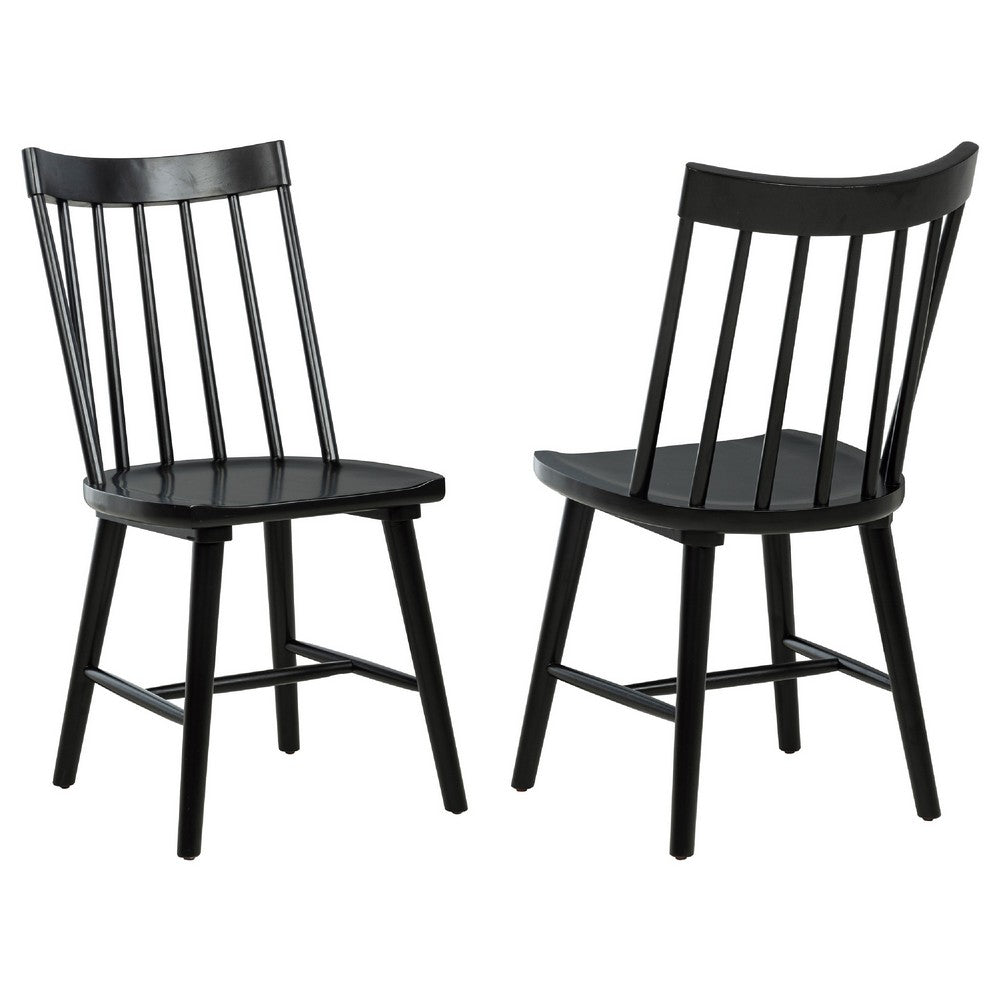 Pyra Dining Side Chair Set of 2 | Windsor Style Slatted Back | Black