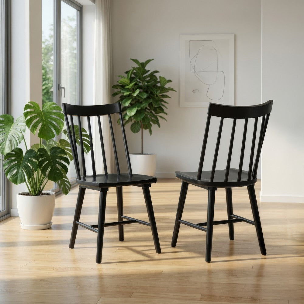 Pyra Dining Side Chair Set of 2 | Windsor Style Slatted Back | Black