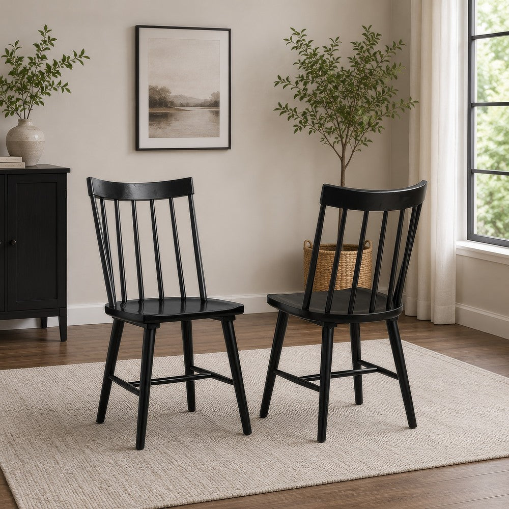 Pyra Dining Side Chair Set of 2 | Windsor Style Slatted Back | Black