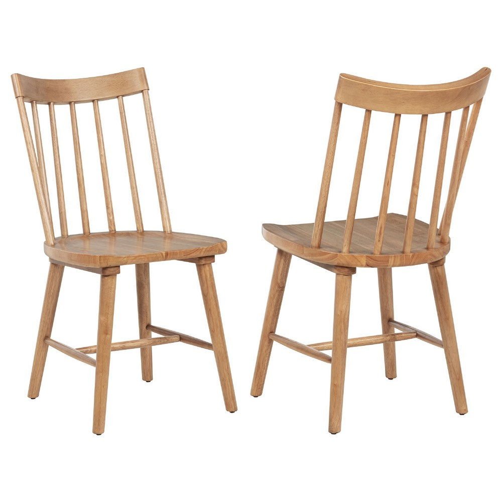 Pyra Dining Side Chair Set of 2 | Windsor Style Slatted Back | Brown