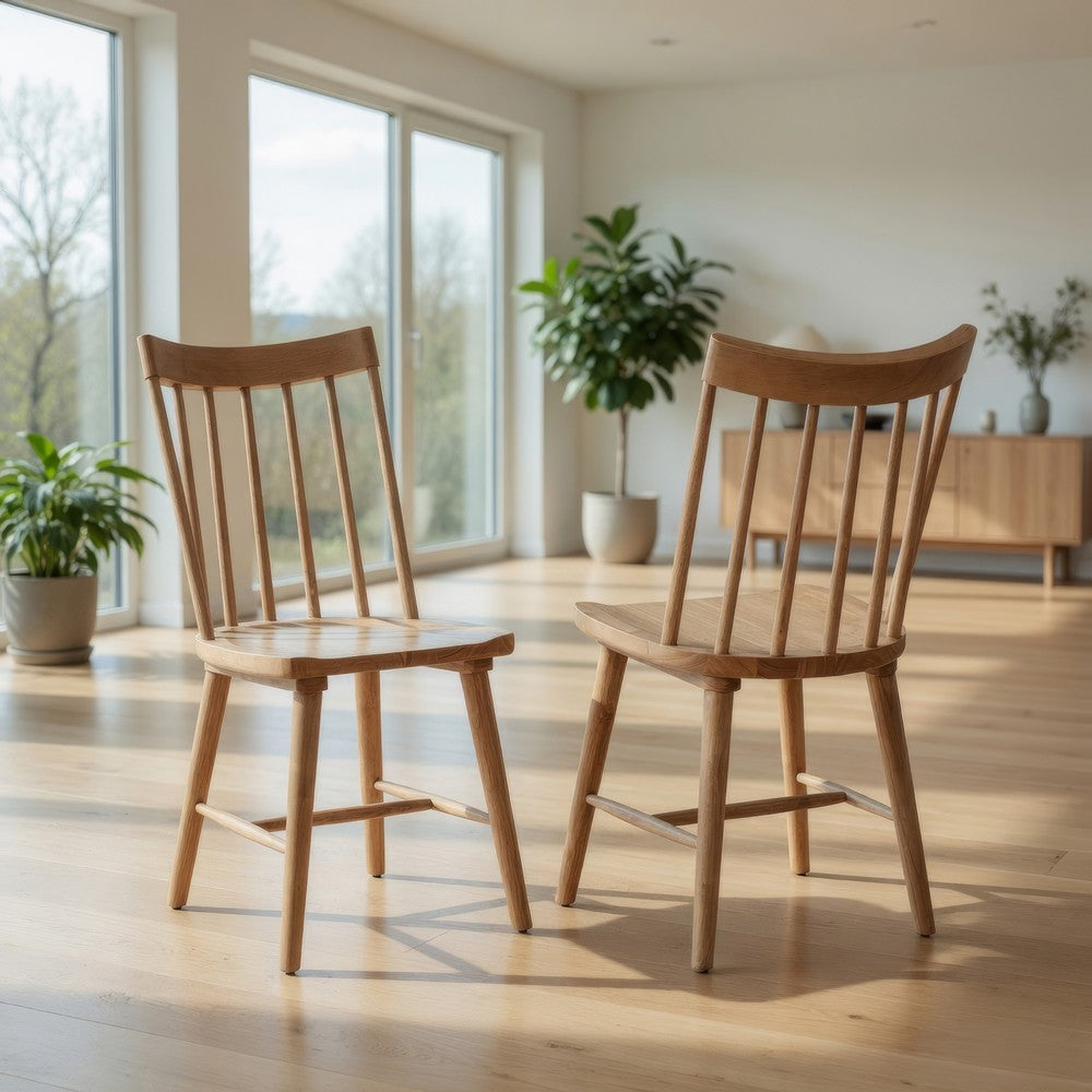 Pyra Dining Side Chair Set of 2 | Windsor Style Slatted Back | Brown