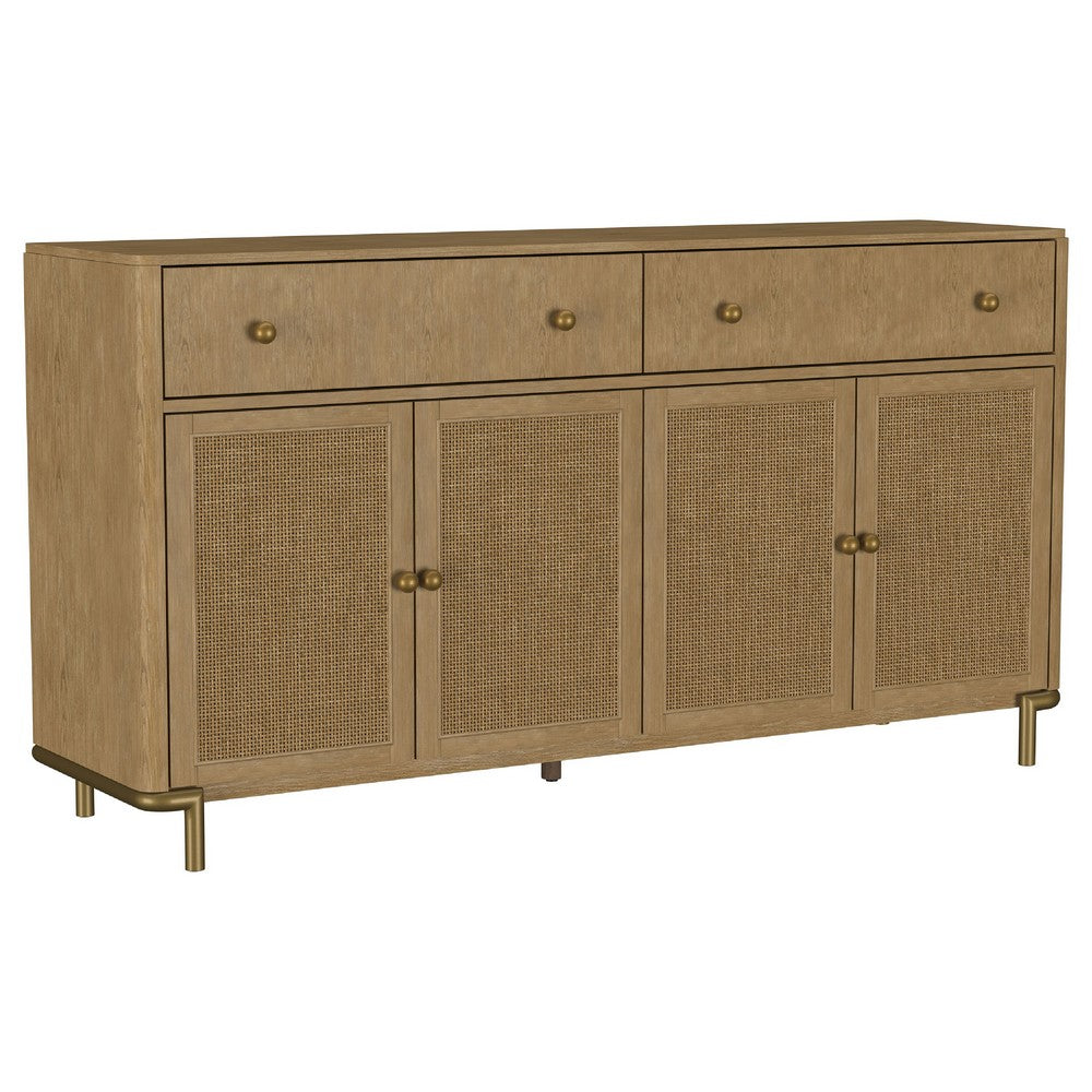 Fij Sideboard Server | 2 Drawers | 4 Rattan Cane Woven Doors | 65" Brown
