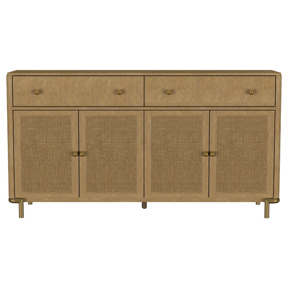 Fij Sideboard Server | 2 Drawers | 4 Rattan Cane Woven Doors | 65" Brown
