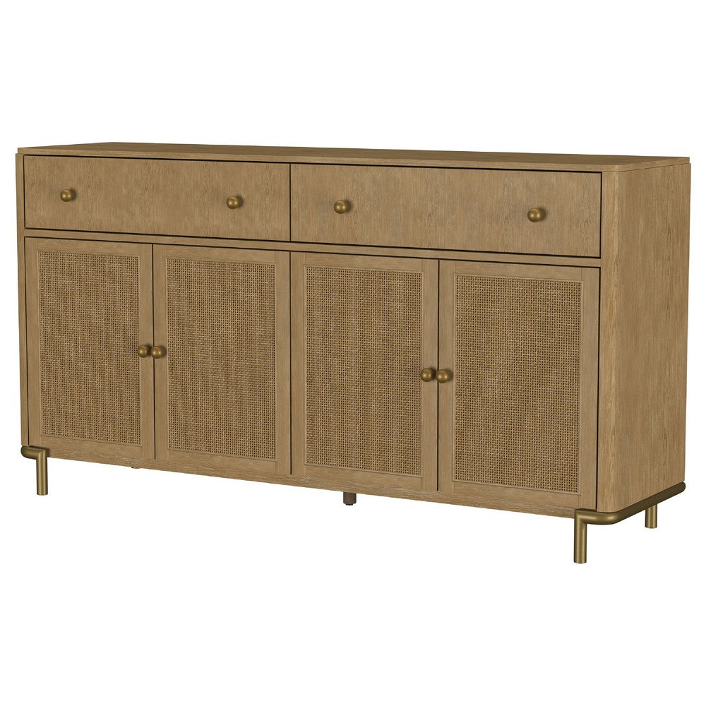 Fij Sideboard Server | 2 Drawers | 4 Rattan Cane Woven Doors | 65" Brown