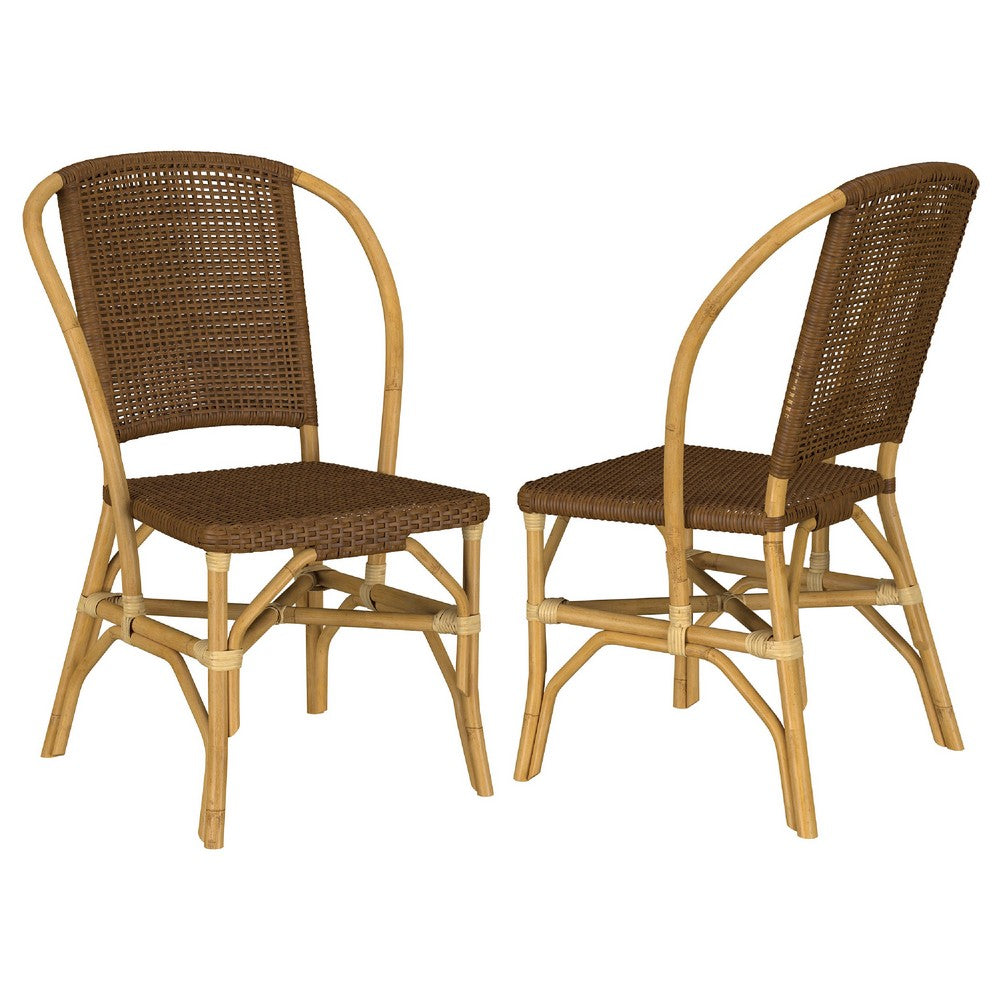 Jena Dining Side Chair Set of 2 | Rattan Woven | Curved Back | Brown
