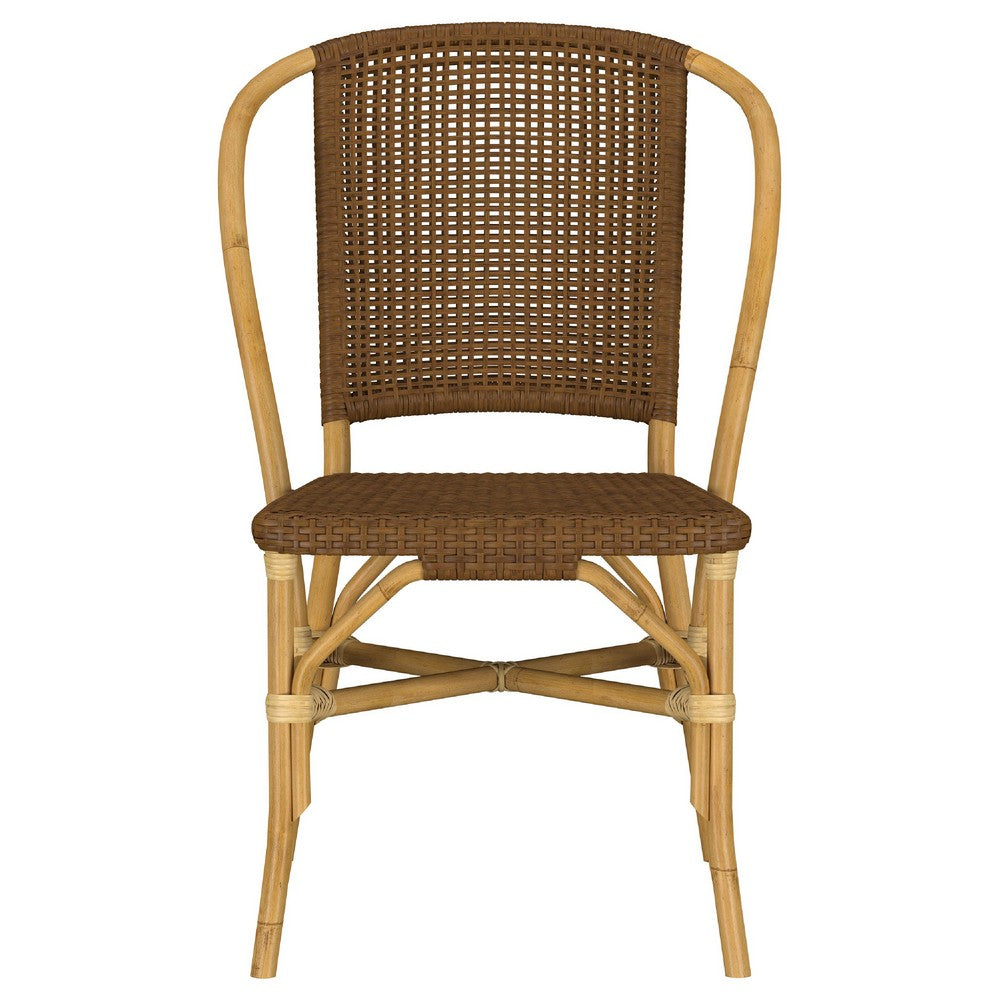 Jena Dining Side Chair Set of 2 | Rattan Woven | Curved Back | Brown