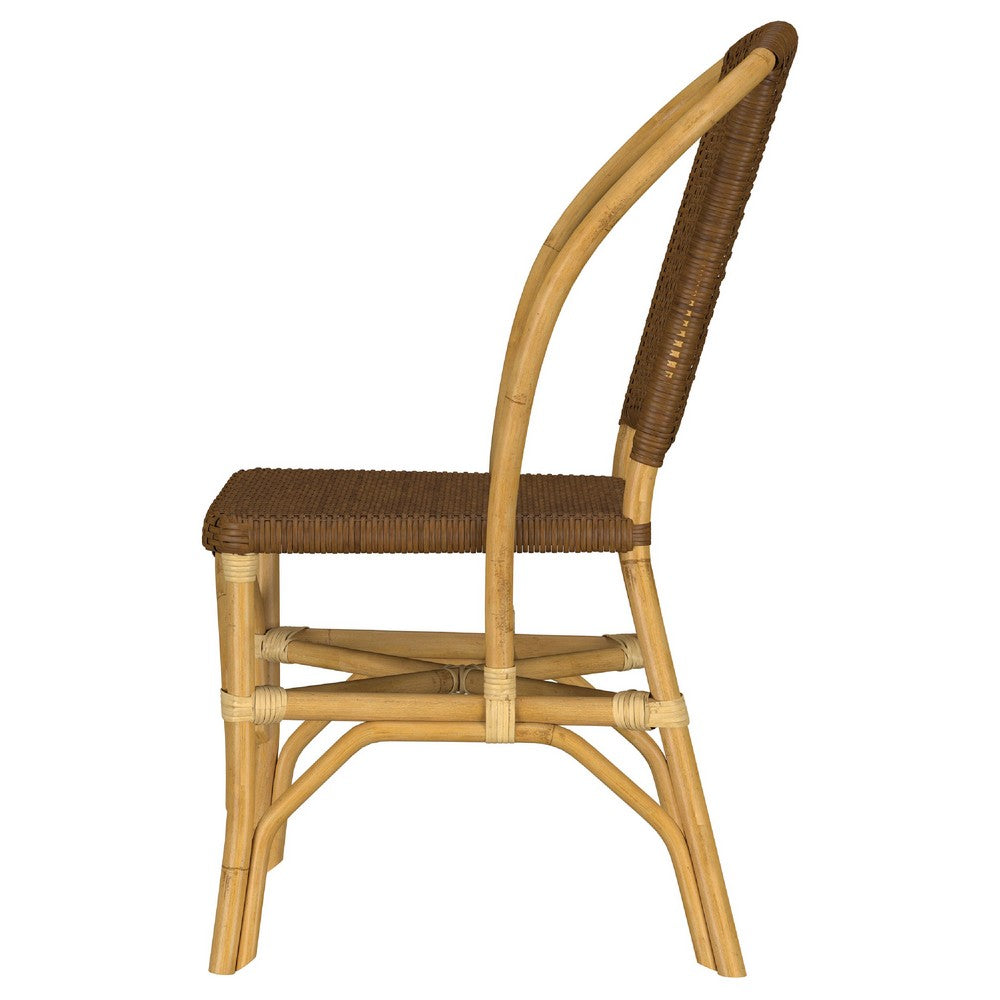 Jena Dining Side Chair Set of 2 | Rattan Woven | Curved Back | Brown