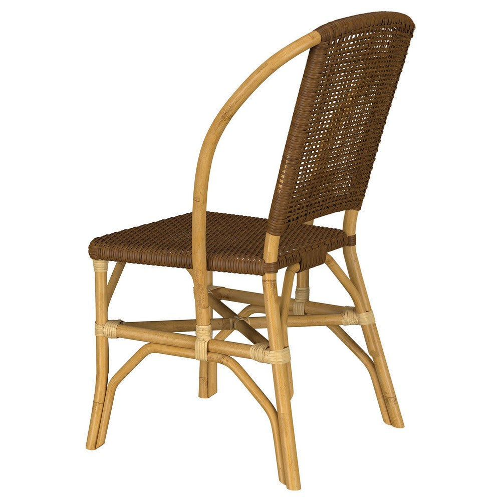 Jena Dining Side Chair Set of 2 | Rattan Woven | Curved Back | Brown
