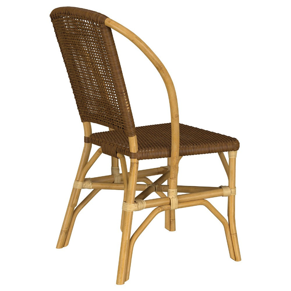 Jena Dining Side Chair Set of 2 | Rattan Woven | Curved Back | Brown