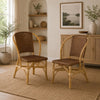 Jena Dining Side Chair Set of 2 | Rattan Woven | Curved Back | Brown