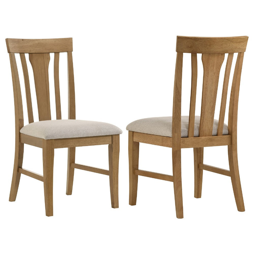 Kema Dining Side Chair Set of 2 | Slatted Back | Padded Tan Seat | Brown