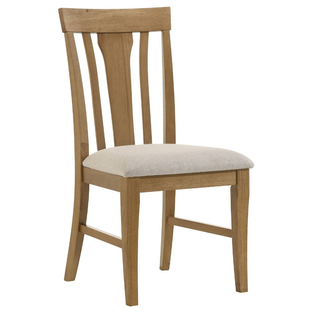 Kema Dining Side Chair Set of 2 | Slatted Back | Padded Tan Seat | Brown