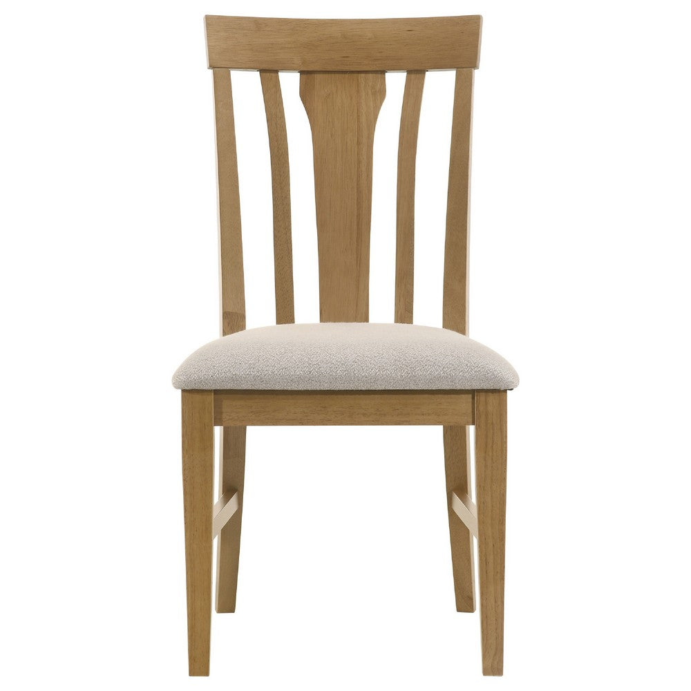 Kema Dining Side Chair Set of 2 | Slatted Back | Padded Tan Seat | Brown