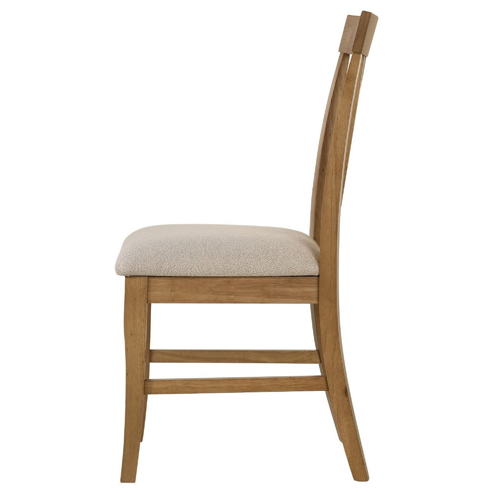 Kema Dining Side Chair Set of 2 | Slatted Back | Padded Tan Seat | Brown