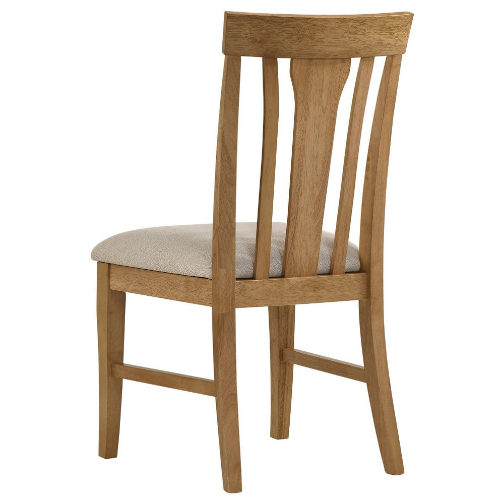 Kema Dining Side Chair Set of 2 | Slatted Back | Padded Tan Seat | Brown