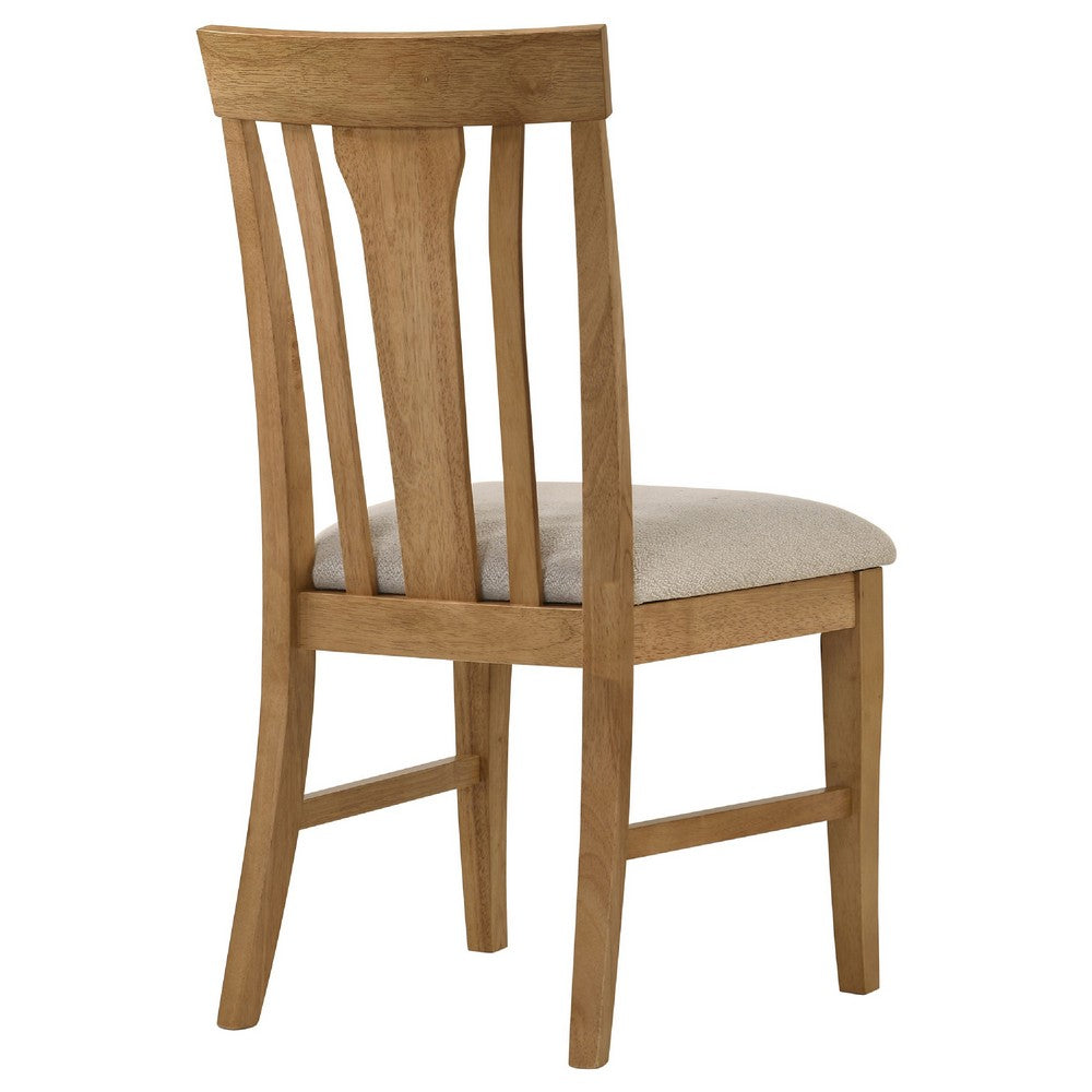 Kema Dining Side Chair Set of 2 | Slatted Back | Padded Tan Seat | Brown