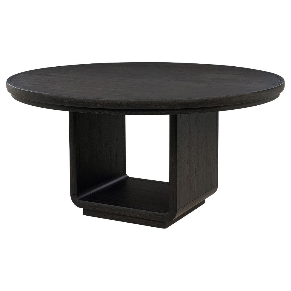 Lina Dining Table | 60" Round Top | Open Square Base | Burnished Black