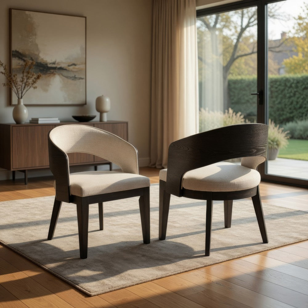 Lina Dining Arm Chair Set of 2 | Cream Barrel Back | Brunished Black