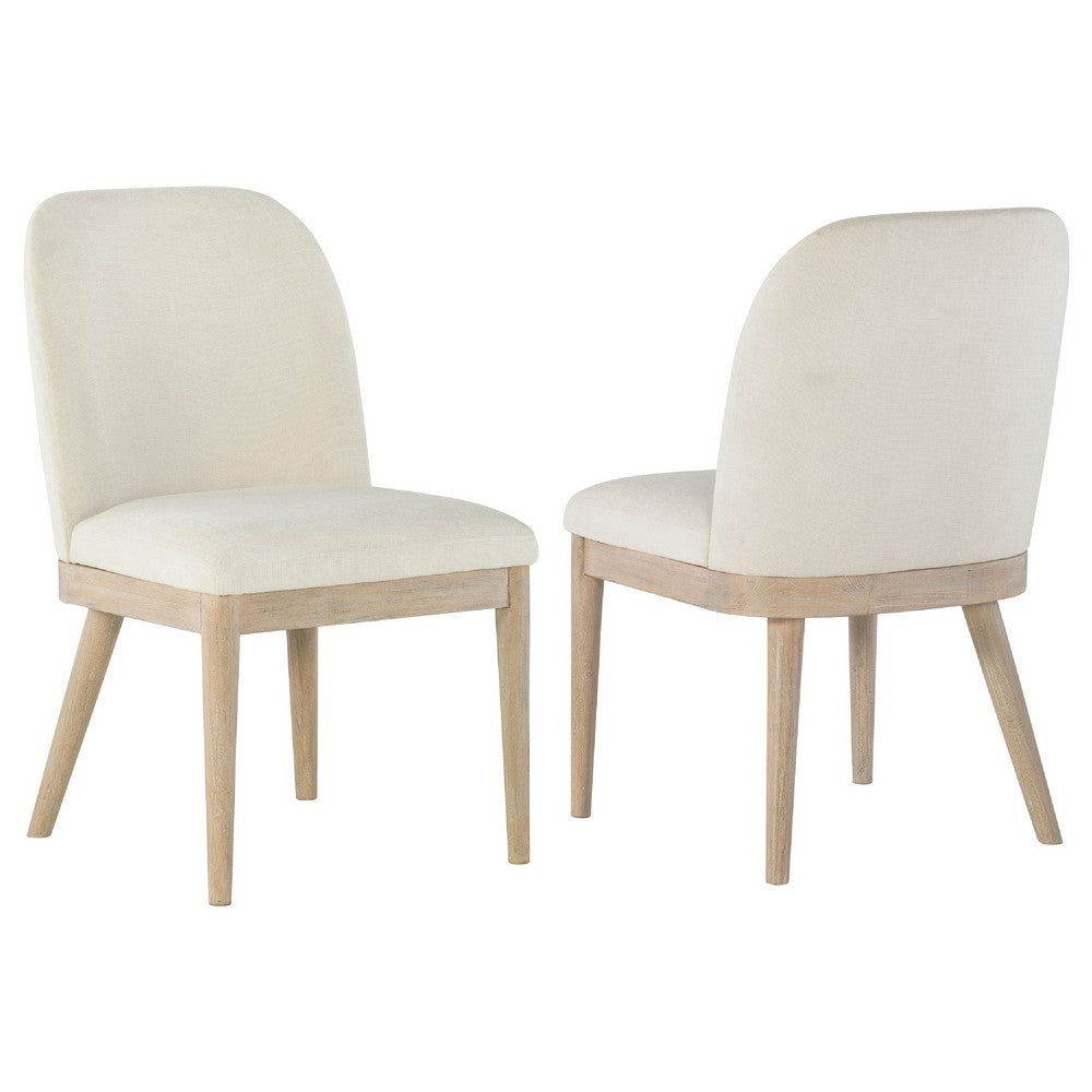Pira Dining Side Chair Set of 2 | Beige Upholstery | Weathered Brown Mahogany