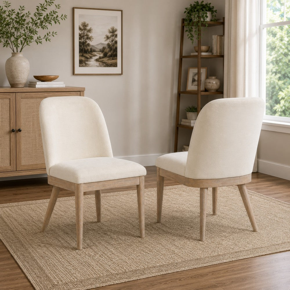 Pira Dining Side Chair Set of 2 | Beige Upholstery | Weathered Brown Mahogany