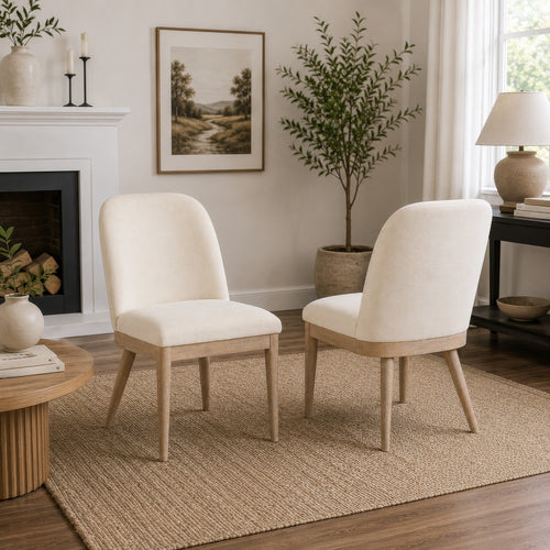 Pira Dining Side Chair Set of 2 | Beige Upholstery | Weathered Brown Mahogany