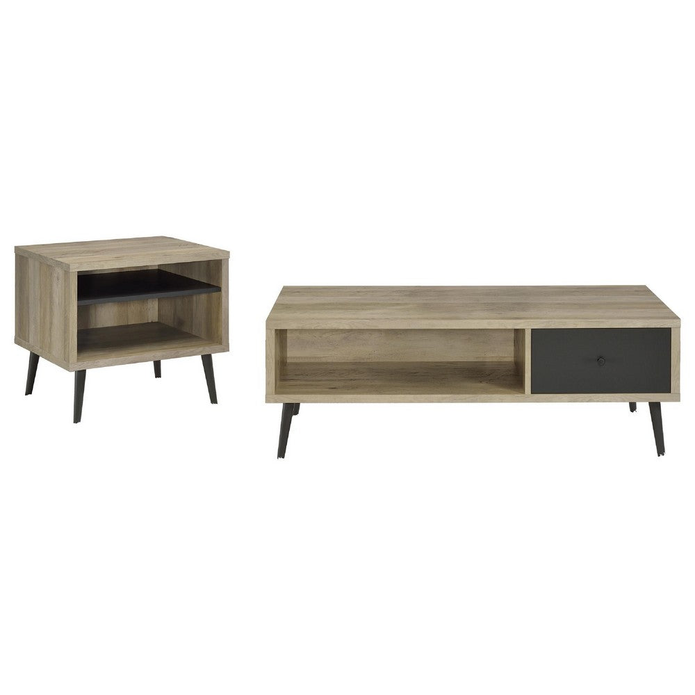 Carly 2Pc Coffee and End Table Set with Storage | Distressed Brown Wood