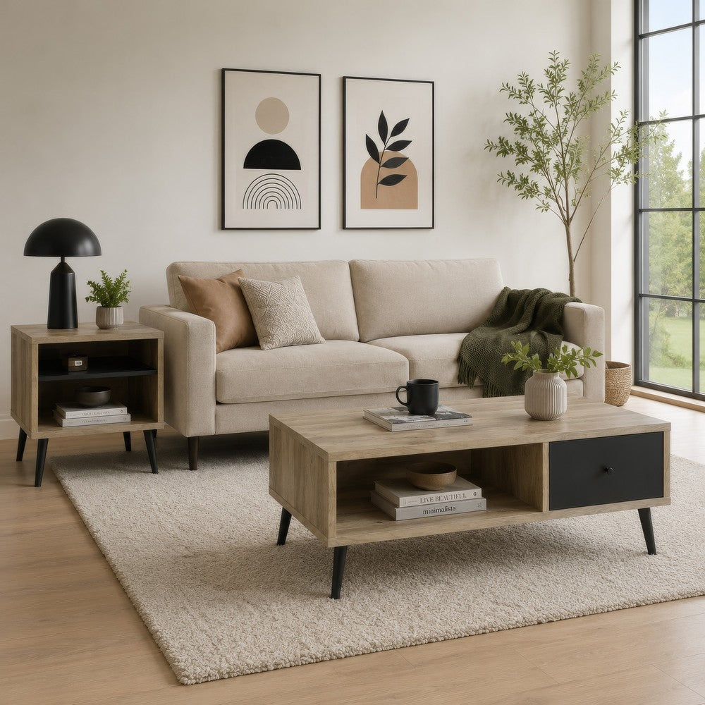 Carly 2Pc Coffee and End Table Set with Storage | Distressed Brown Wood