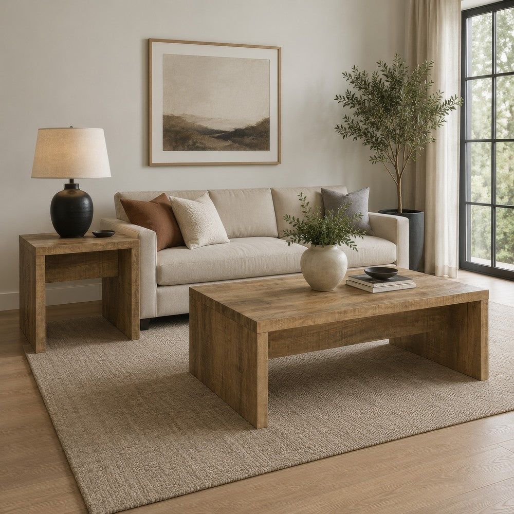 Nette 2Pc Coffee and End Table Set | Rustic Mango Finish | Brown Wood
